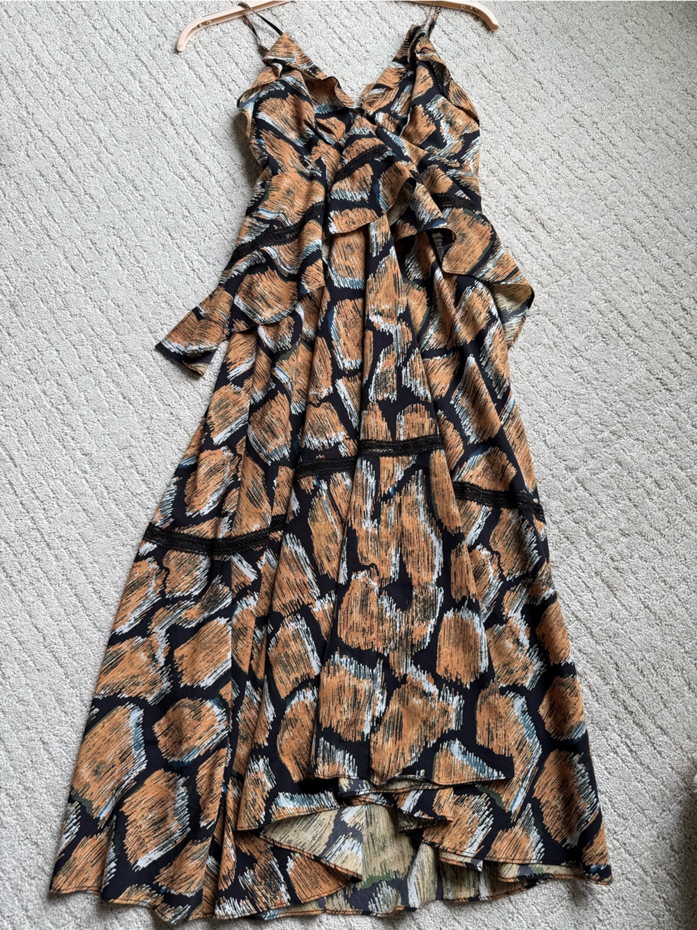 HUNTER BELL Sleeveless V-Neck Midi Dress in Brown and Black Abstract Print - Picture 5 of 7